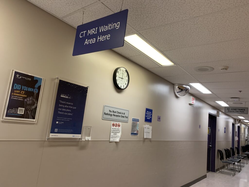 Waiting area for CT scans at hospital